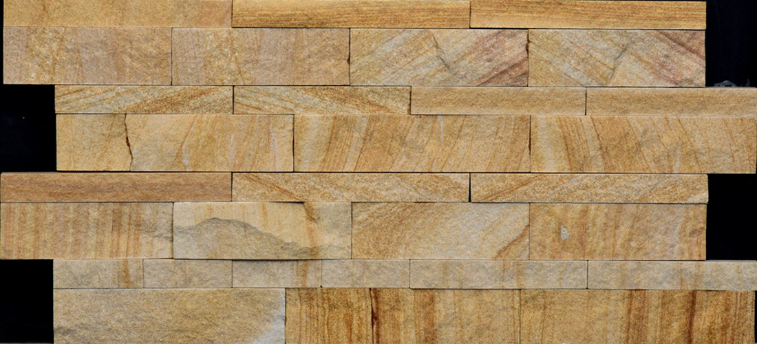 Yellow Teak Sandstone stacked cultured split face elevation wall cladding tiles